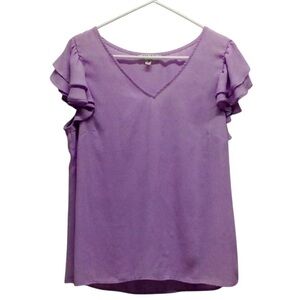 Chaus Purple Ruffled Short Sleeve Blouse